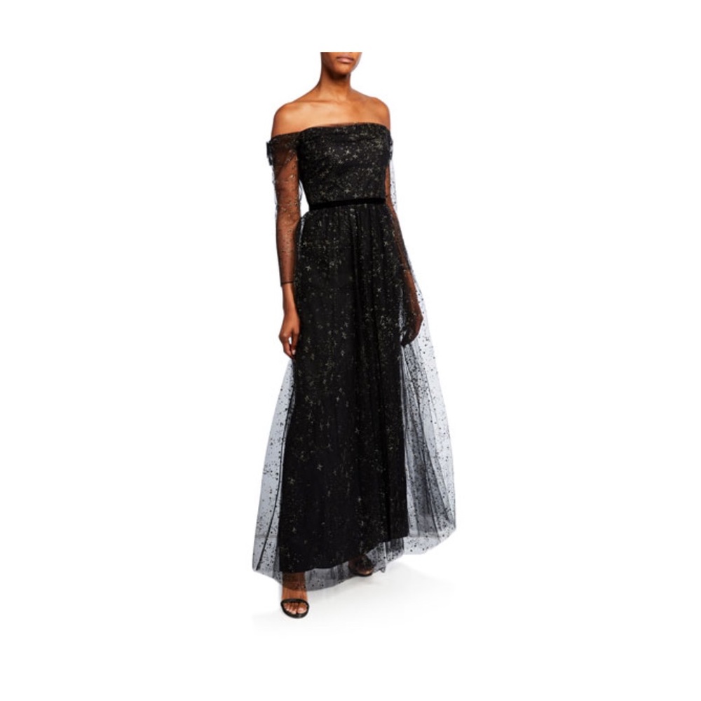 Marchesa Off-the-Shoulder Glitter Tulle Gown - Picture 4 of 8